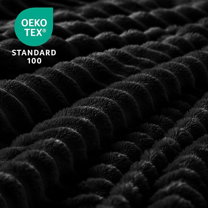 BEDELITE Ribbed Jacquard Black Fleece Throw Blanket for Couch, 50x60 Inch | Soft Warm Decorative Fluffy Blanket, Cozy Plush Lightweight Fuzzy Throw Blanket for Bed Sofa Home Room Decor, Gift for Women