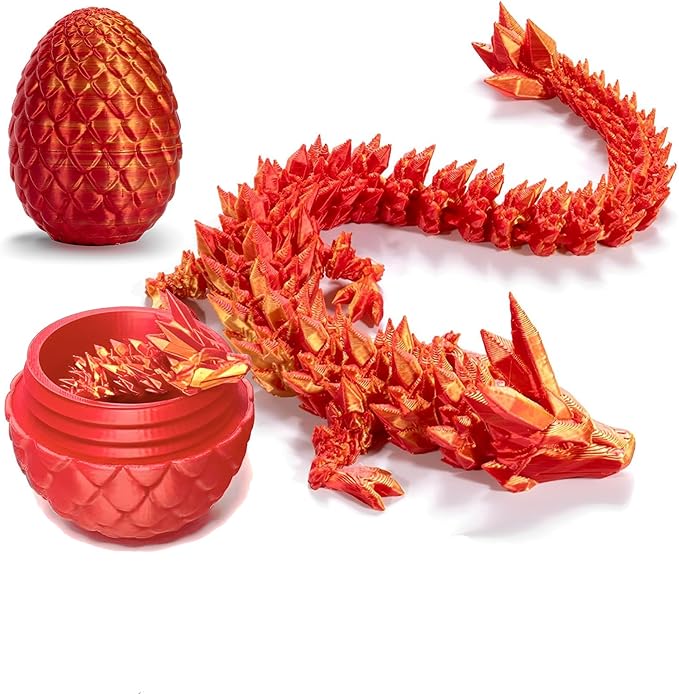 Pigmiss 3D Printed Dragon Egg Crystal Dragon Fidget Toy Full Articulated Dragon Mystery Dragon Eggs with Dragon Inside Home Office Desk Decor Gifts Toys (Red)