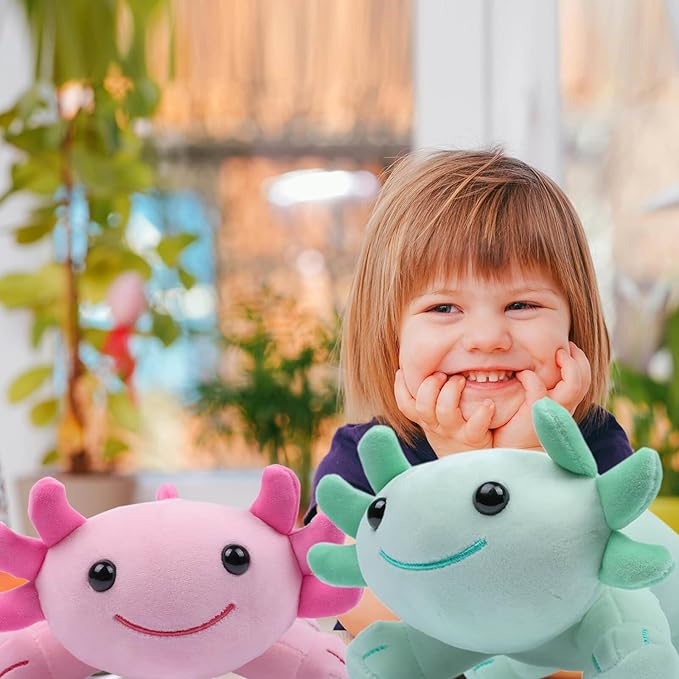Axolotl Plush Toy, 10.8” Soft Cute Axolotl Stuffed Cotton Plush Pillow Kawaii Salamander Animal for Boys Girls Kids Gift (Green)