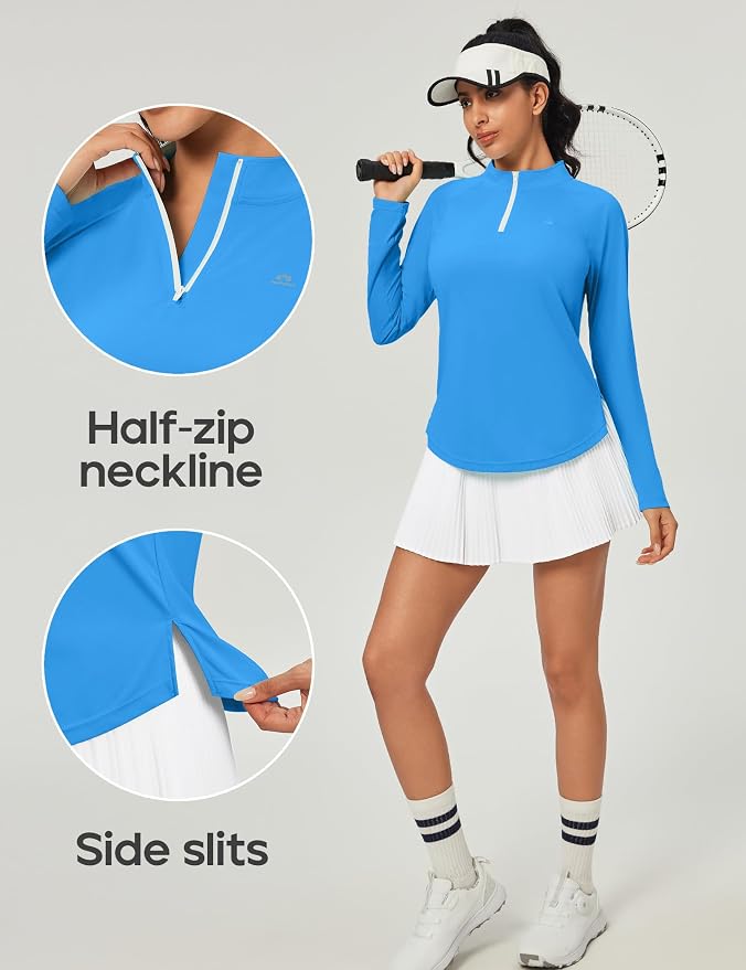 Heathyoga Long Sleeve Workout Tops for Women Golf Shirt UPF 50+ Swim Shirts for Woman UV Sun Protection Quarter Zip Pullover