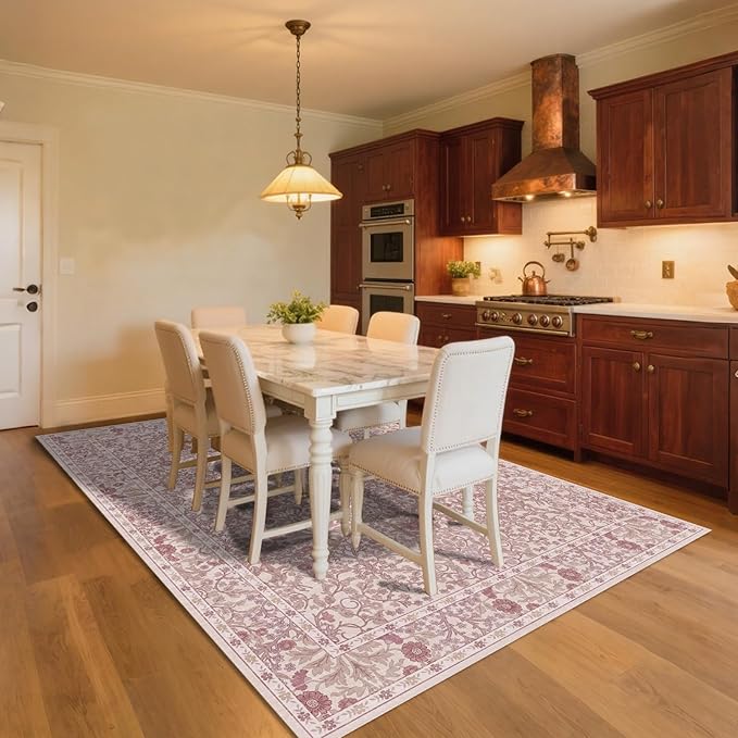 4x6 Area Rug for Bedroom Beside Rug, Laundry Room, Entryway, Kitchen, Washable Non-Slip Low Pile Ultra Soft Stain Resistant Carpet (Pink)