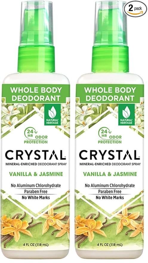 CRYSTAL Deodorant Mineral Deodorant Spray, Vanilla Jasmine, 4.0 oz, White (41991) (Pack of 2)