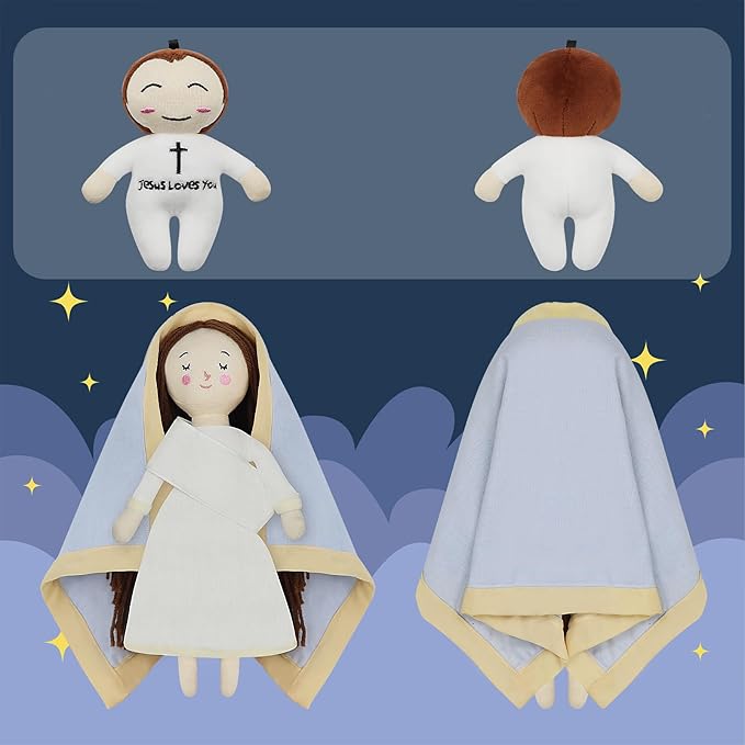 free-space Jesus Plush Doll Virgin Mary Doll Religious Toys Guardian Angel Stuffed Baptism Plush Toy Gifts for Kids for Christening Religious Christmas (Virgin Mary with Baby Jesus)