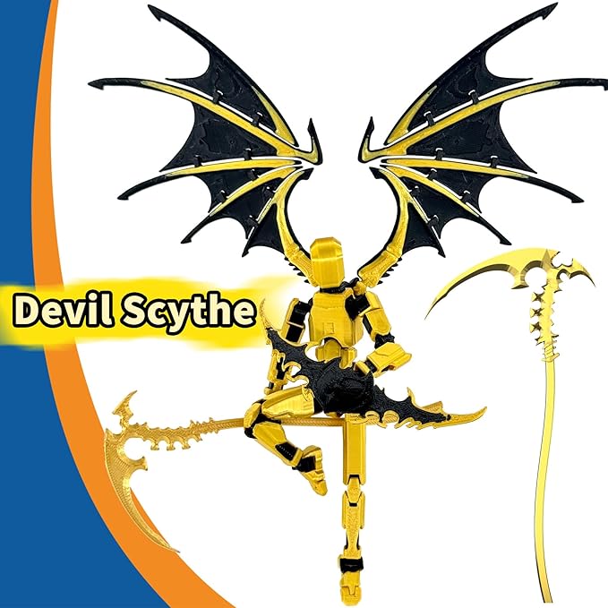 T13 Action Figure Already Assembled, Devil Wings Titan 13 Action Figure 3D Printed T13 Action Figures Set, T 13 Robo 13, Lucky 13, Gift for Dummy Collectors Desktop Decorations (Black Gold)