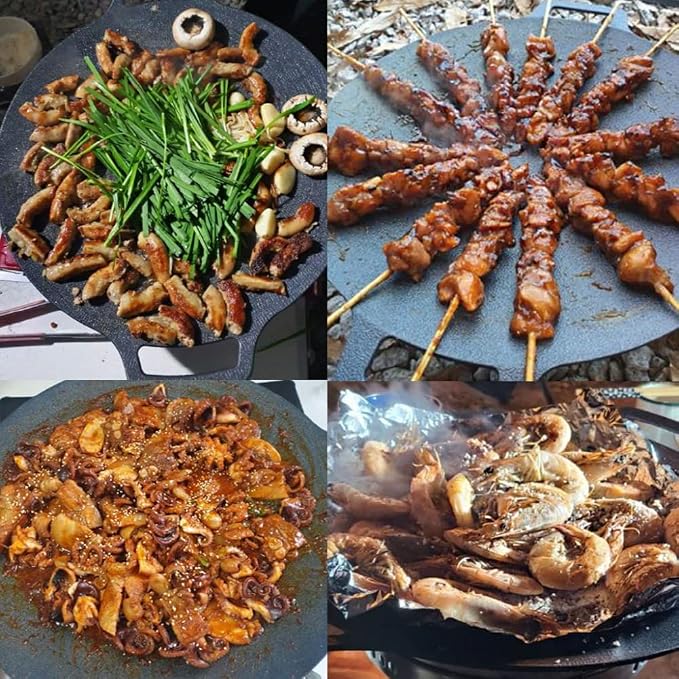 _Korean BBQ Non-stick Grill_ Circular size 14.2 inches [Round Griddle Pan 14.2in + Bag] Natural Material 6 Layer Coating/We can use it at home or outside._Made in Korea.