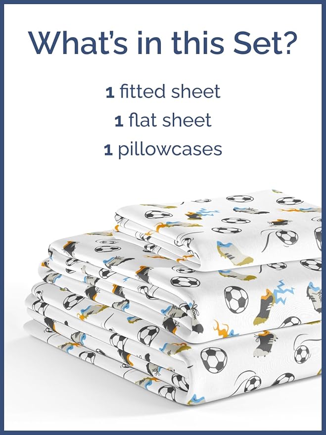 Kids Twin XL Size Bed Sheet Set - 3 Piece Kids Loft Bed Sheets - Soccer Sport Theme bedding - Soft, Cute and Cozy - Breathable and Machine Washable - Football Bed Set for Boys, Girls, Teens & Toddlers