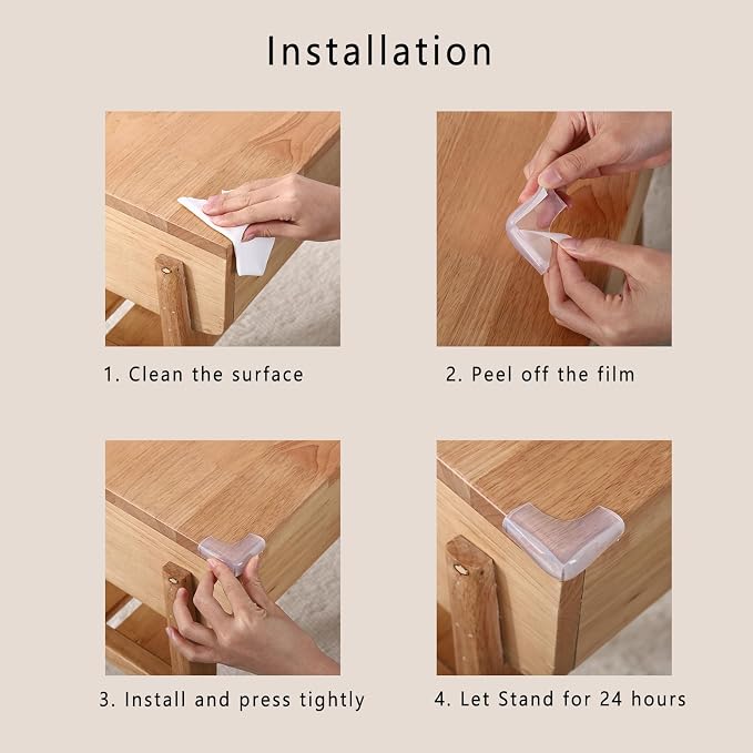 Food-Graded Silicone Clear Corner Protectors, Baby Proofing Table Edge Guards, Pre-Taped Adhesive Soft for Kids Child Safety Proof, Cabinets Counter Furniture Bumpers (12, 3/5x3/5 in (Width))