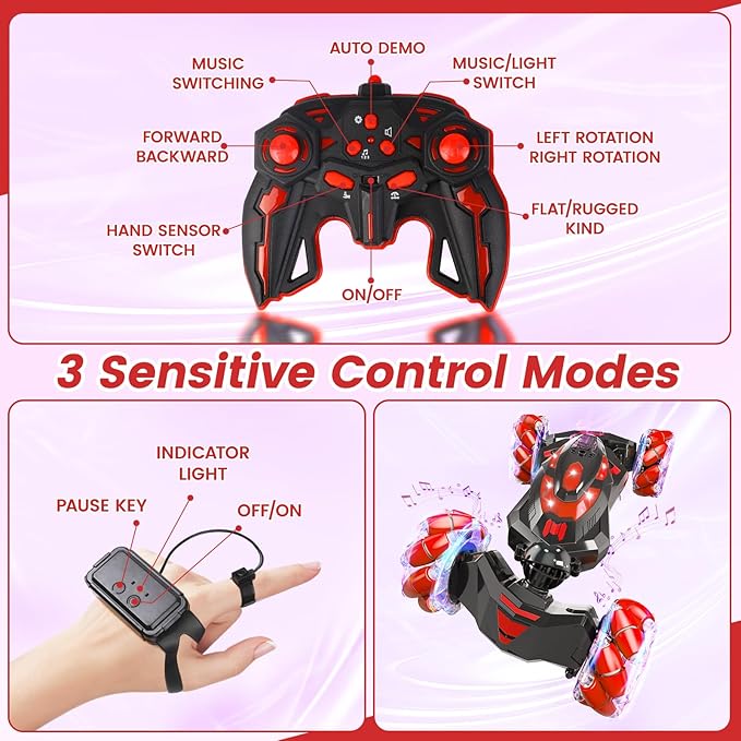 YEMIAI Gesture Sensing RC Stunt Car,Remote Control Car Toys for Ages 8-12,Drift Cars with Lights Music,4WD 360° Spins All Terrains Kids Toys RC Cars, 4-7 Best Birthday Gift for Kids