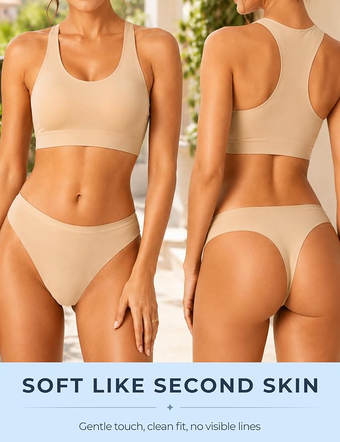 Seamless Thongs Invisible No Show Thong Panty Liners VPL Workout Underwear Cotton Thongs for Women G-Strings Tangas