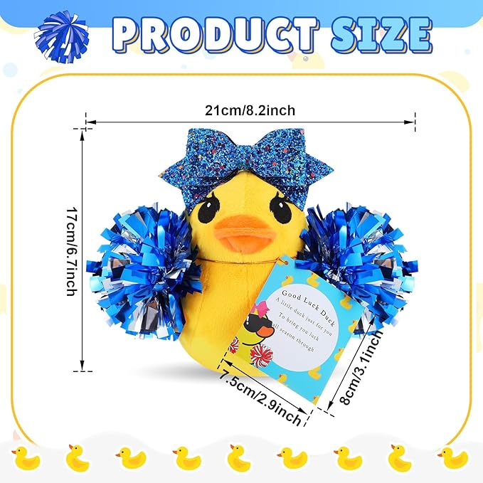 Lenwen Cheer Duck Plush with Pom Poms Bow 8 Inch Duck Stuffed Animals Plush Cheerleader Team Support Gift for Friend Cheer
