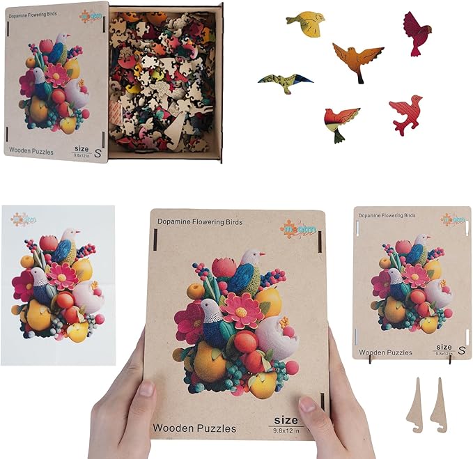 MEATRN Wooden Puzzles for Adults - Flowers & Birds Wooden Jigsaw Puzzles, 497 Pcs Laser-Cut Wood Puzzle Adults, Relaxing Mindful Puzzle Game, Unique Gift for Family and Friends, 14.6x17.7in