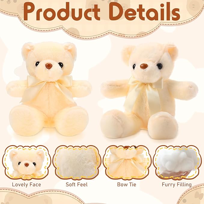 HyDren 24 Pcs Operation Christmas Bear Stuffed Animal Plush Gift Bulk 12 Inches Soft Toys for Kids Christmas Charity Donation, Holiday Party Favors & Classroom Gifts(Beige)