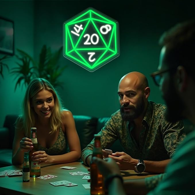 Dice Neon Signs for Wall Decor,Cool Dimmable Dungeons and Dragons Dice Game LED Sign,13x11 inch USB Powere Neon Light for Man Cave, Game