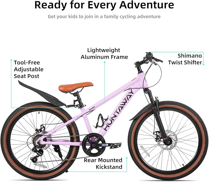 KEANO Huntaway 20 24 Inch Kids Bike for Boys & Girls Ages 7-12 Years Hardtail Mountain Bike for Kids with Aluminum Frame and 7-Speed Drivetrain Children Bicycle