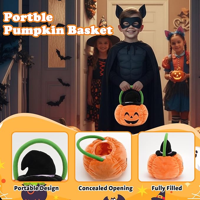 My First Halloween Baby Toys, Cute Pumpkin Stuffed Animal with Ghost Spider Black Cat Candy Corn Plush Toys for Baby Boys Girls, Halloween Plush Gifts Basket Party Favors for Kids Babies Toddlers