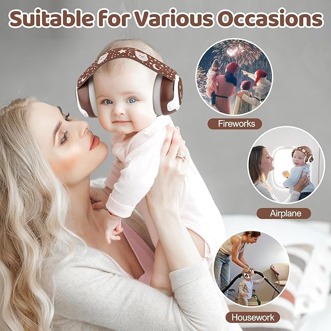 Baby Ear Protection,Bear Infant Headphones Noise Cancelling for Infant Hearing Protection Ages 0-36 Months with Adjustable Headband,25dB NRR Baby Earmuffs,Ideal Baby Travel Essentials for Sleep