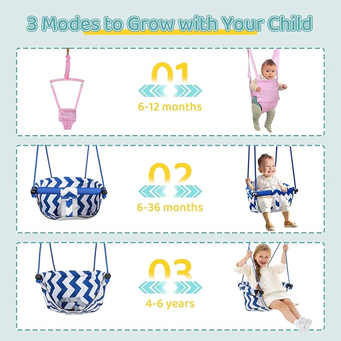 Slevoo 2 in 1 Baby Jumper Swing, Portable Toddler Swing with Foldable Stand, Indoor Outdoor Baby Jumpers and Bouncers, 6 Months to 6 Years, Pink