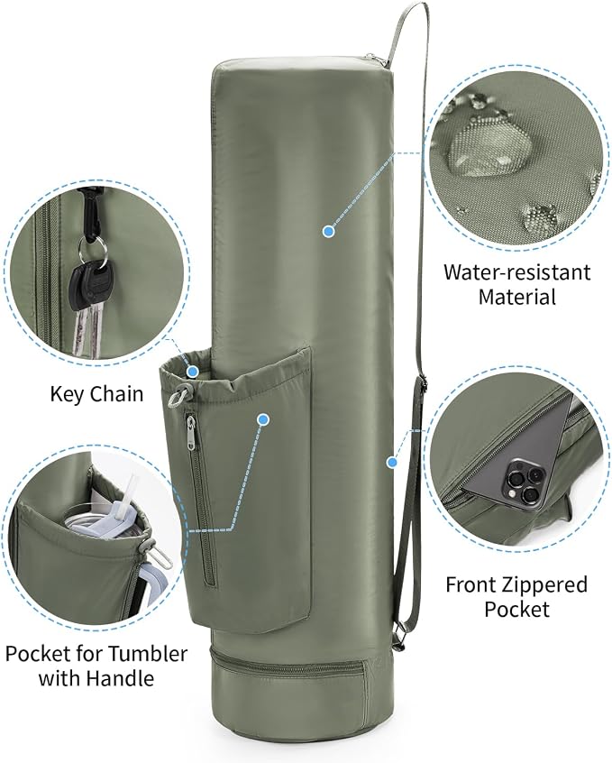 sportsnew Yoga Mat Bag, Full Zip Cargo Yoga Mat Carrier Bag with Drawstring Water Bottle Pocket and Bottom Wet Pocket, Exercise Yoga Mat Carrier Holder Multi-Functional Storage Bag Patent Pending
