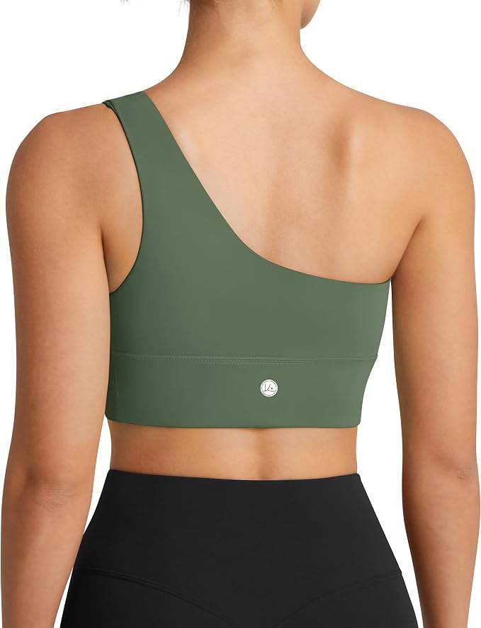 Queenie Ke Womens One Shoulder Sports Bra Left Side Strap Yoga Bras Gym Training Workout Crop Tops