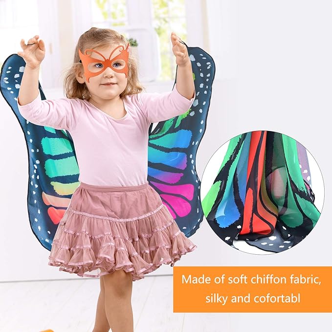 Coopay 9 Pieces Kids Butterfly Costume Fairy Butterfly Wings Masquerade Masks Halloween Girls Dress Up Pretend Play