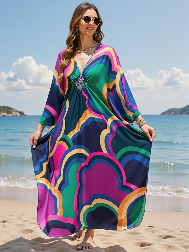 Mumu Dresses for Women Plus Size, Bohemian Kaftan Beach Cover Up Long Maxi Nightgown Soft Loungewear