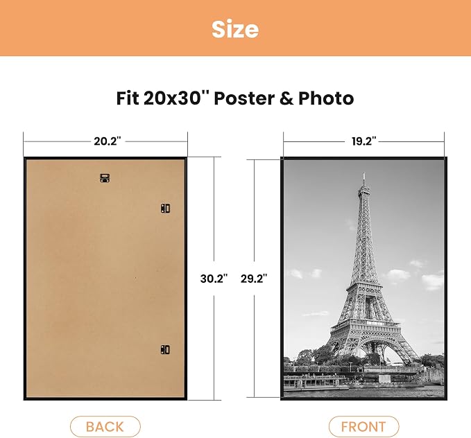 upsimples 20x30 Picture Frame Black 3 Pack, Scratch-Proof Poster Frames 20 x 30 for Photo Gallery - Slide-In Strips, Horizontal or Vertical Wall Mounting | Gallery Wall 20 x 30 Picture Frames Set for Family, Wedding, Christmas, Easy to Change Photos