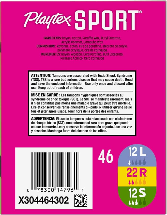 Playtex Sport Tampons Multipack, Light/Regular/Super Absorbency, 46ct
