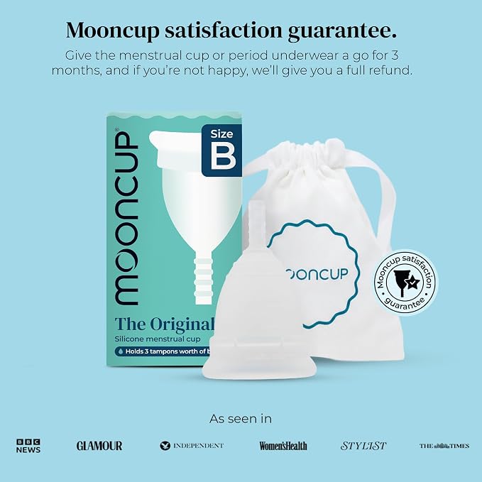 Mooncup® The Original Silicone Menstrual Cup, Reusable, Ultra Soft & Easy Insert, Great for Heavy Flow Periods, Size B, Age 30 or Under (Pack of 1)