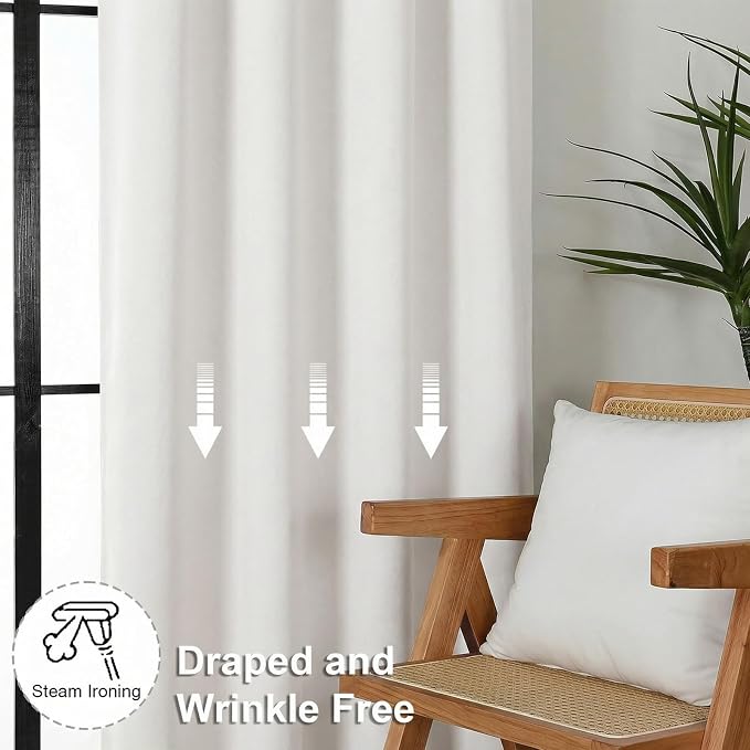 Simplebrand Ava Ivory Light Filtering Curtains for Bedroom 96 Inches Long 2 Panels, Solid Thermal Insulated, Energy Saving Nursery Window Treatment Curtains Light Filtering, W40 x L96 Inch, Ivory