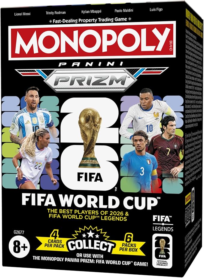 Monopoly Panini Prizm: FIFA World Cup Trading Cards Booster Box | Current Stars and Legends | 2+ Players, Ages 8+ | Gifts for Soccer Fans