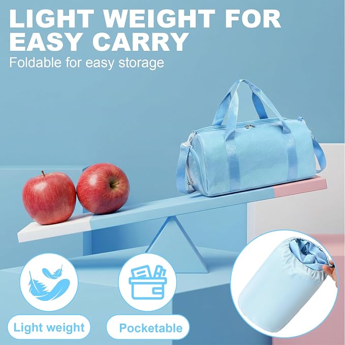 Gym Bag Sports Duffle Bag with Wet Pocket Weekender Overnight Bags with Waterproof Shoe Pouch and Air Hole for Girls Kids Women Workout Travel Bags (Blue)