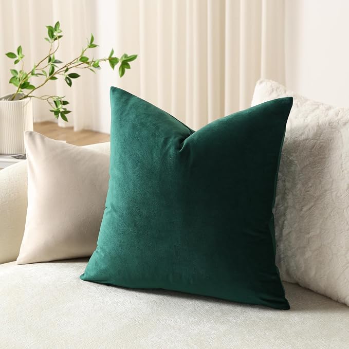Throw Pillow Covers 20x20 Green: Pack of 2 Cozy Soft Velvet Square Modern Luxury Decorative Throw Pillow Cases for Sofa Couch Living Room Bed Home Decor Christmas