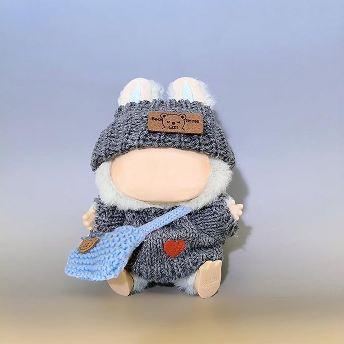 ebuddy 3 Sets Doll Clothes for 17cm Plush Doll-Knit Outfit Set Sweater Collection Heart Pattern Top + Hat + Crossbody Bag for 6.7" Dolls (Doll and Glasses Not Included)