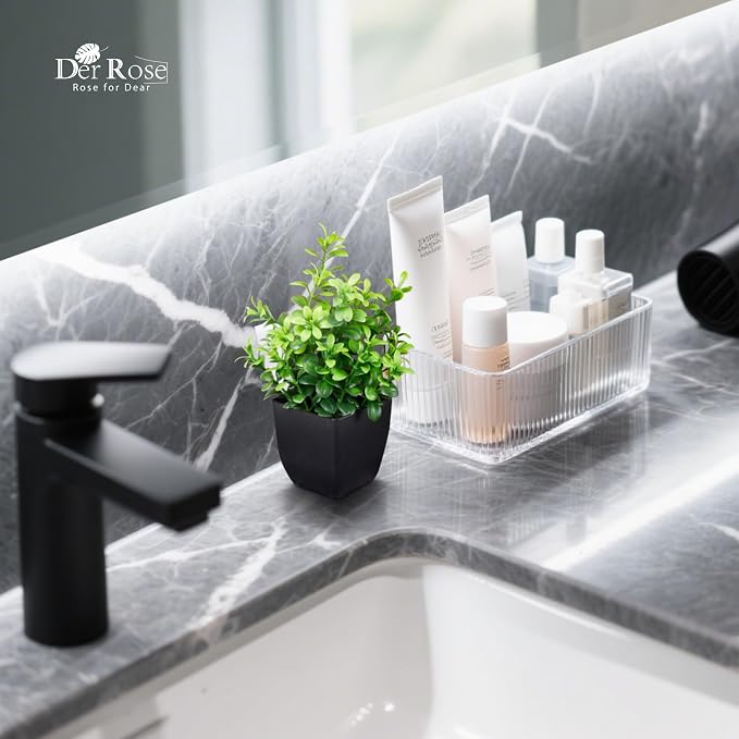 Der Rose 4 Pack Black Bathroom Decor Small Fake Plants, Halloween Decor | Realistic faux plants, gothic black accent style, for shelf desk office farmhouse table and Halloween fall home decor
