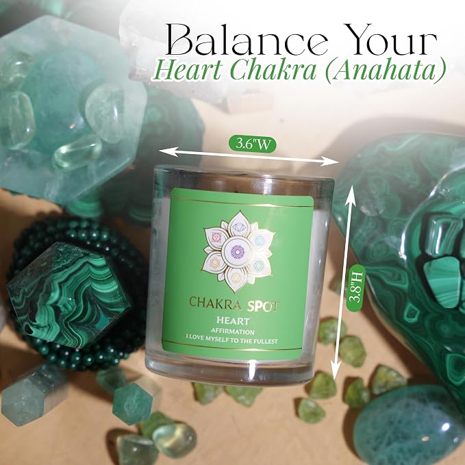 Scented Candles - Heart Chakra Candle, Compassion, Trust & Love Energy Candle, with Rose, Geranium, Ylang Ylang, Lavender, Lemon & Wild Orange, Beeswax & Coconut - 8oz