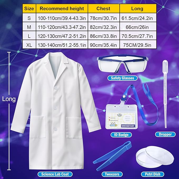 Kids Scientist Costume Lab Coat Doctor Pretend Play Toys Gift for Boys Girls with Goggles ID Card