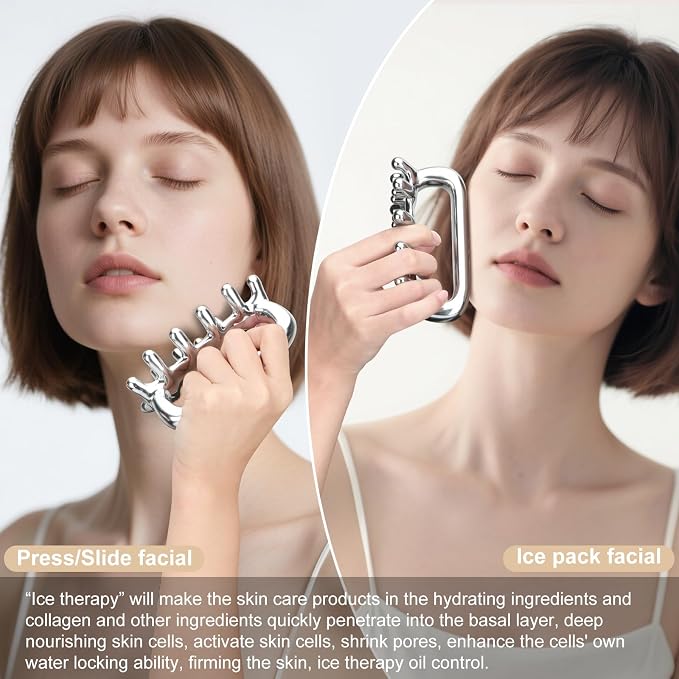 Fascia Massage Tool Stainless Ice Therapy Trigger Point Tools Cellulite Blaster Massage Tool for Shoulder Neck Facial Full Body Deep Tissue Myofascial Release and Tighter Skin Silvery