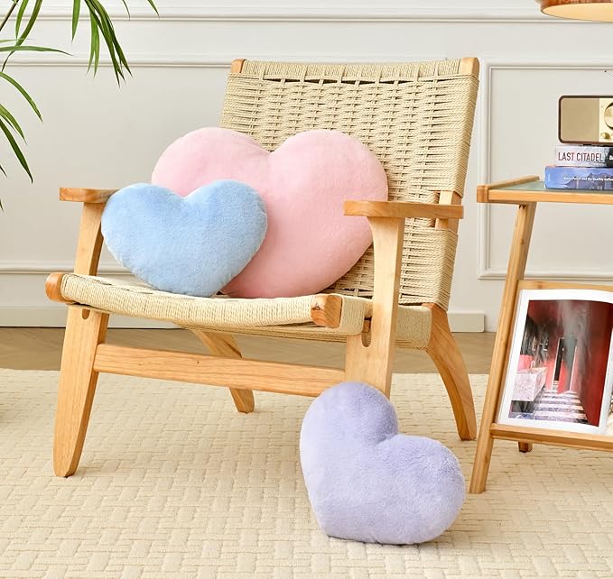 Petrella Heart Pillow Cute Fuzzy Pillows Throw Pillows for Bed Livingroom Home Decor Cushion Decorative Aesthetic Preppy Pillows Purple,Large 19"x15"