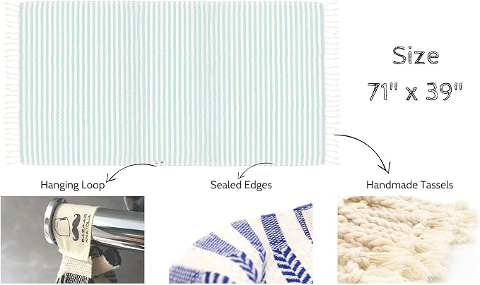 Bazaar Anatolia Turkish Beach Towel – 100% Cotton, Quick Dry, Sand Free Towel for Bathroom, Travel, Camping – Oversized 71x39 Inches – Arpa Mint