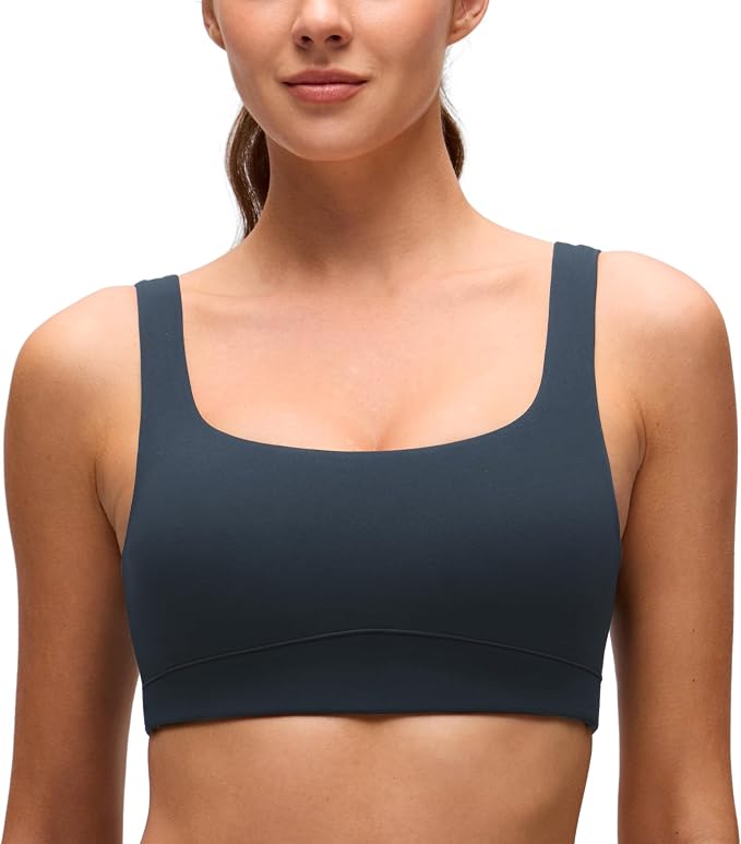 CRZ YOGA Butterluxe Scoop Neck Sports Bras for Women - U Back Padded Wide Strap Wireless Yoga Top