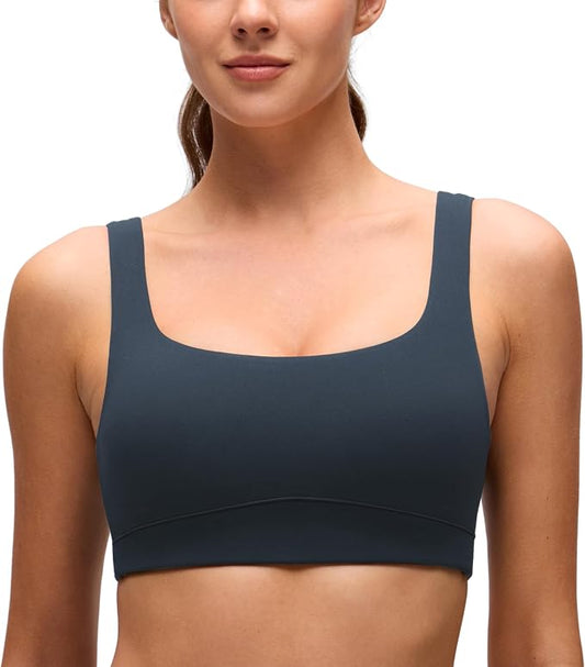 CRZ YOGA Butterluxe Scoop Neck Sports Bras for Women - U Back Padded Wide Strap Wireless Yoga Top