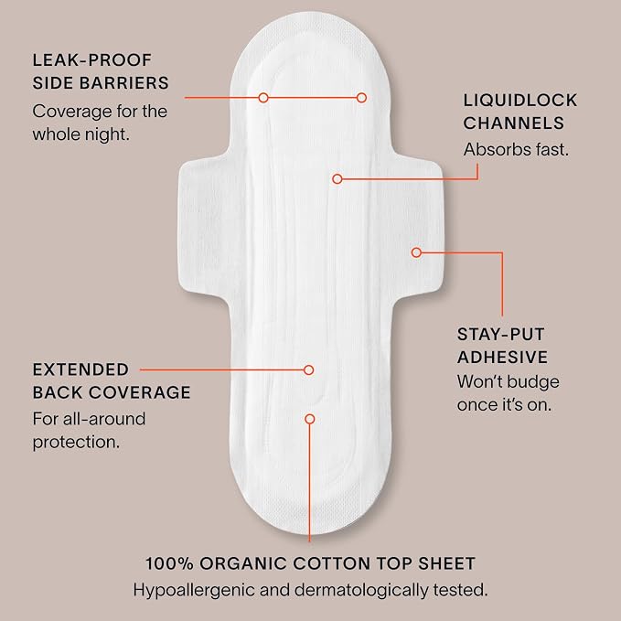 Cora 100% Organic Cotton Topsheet Pads (72 Overnight Pads)