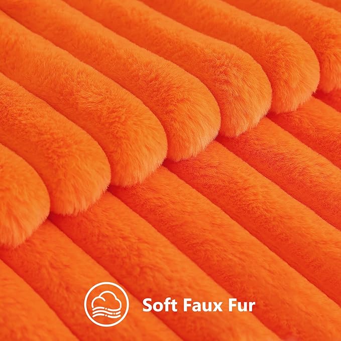 decorUhome Fall Faux Fur Throw Pillow Covers 18x18 Set of 2 Orange | Decorative Soft Cozy Striped Plush Modern Farmhouse Boho Couch Pillow Cases Velvet Back for Sofa Bed Living Room Home Decor