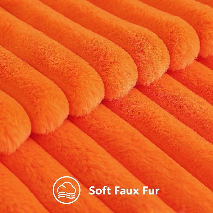 decorUhome Fall Faux Fur Throw Pillow Covers 16x16 Set of 2 Orange | Decorative Soft Cozy Striped Plush Modern Farmhouse Boho Couch Pillow Cases Velvet Back for Sofa Bed Living Room Home Decor