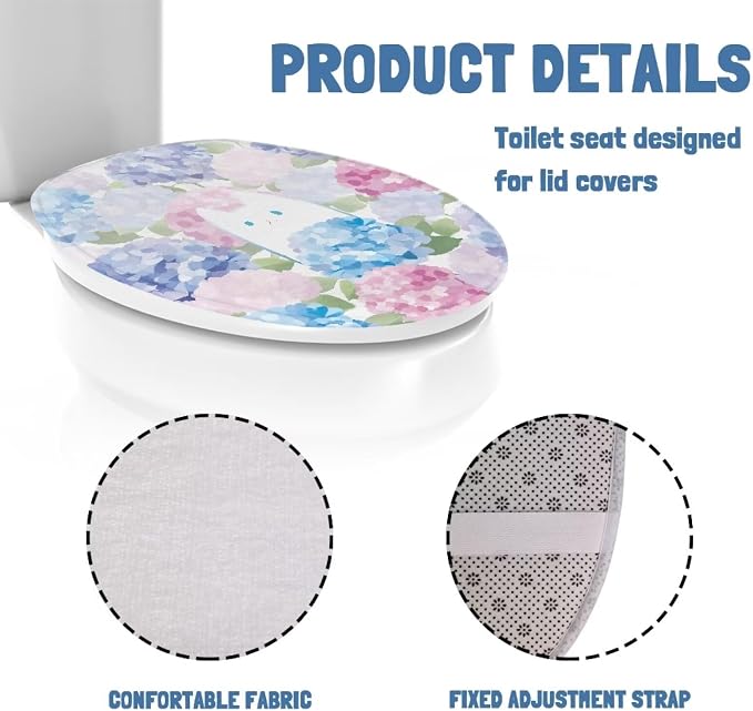Hydrangea Toilet Seat Cover, Bathroom Accessories Elastic Band at The Bottom Toilet Lid Cover, Comfortable and Dustproof Toilet Seat Cover
