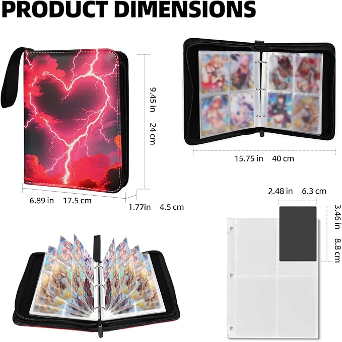 Collectible Trading Card Albums,4 Pocket Card Binder, 400 Double Sided Pocket PU Premium Zip Trading Collection Binderwith 50 Removable Sleeves, Card Folder forTCG, Sports Cards (Red&Yellow& Blue)