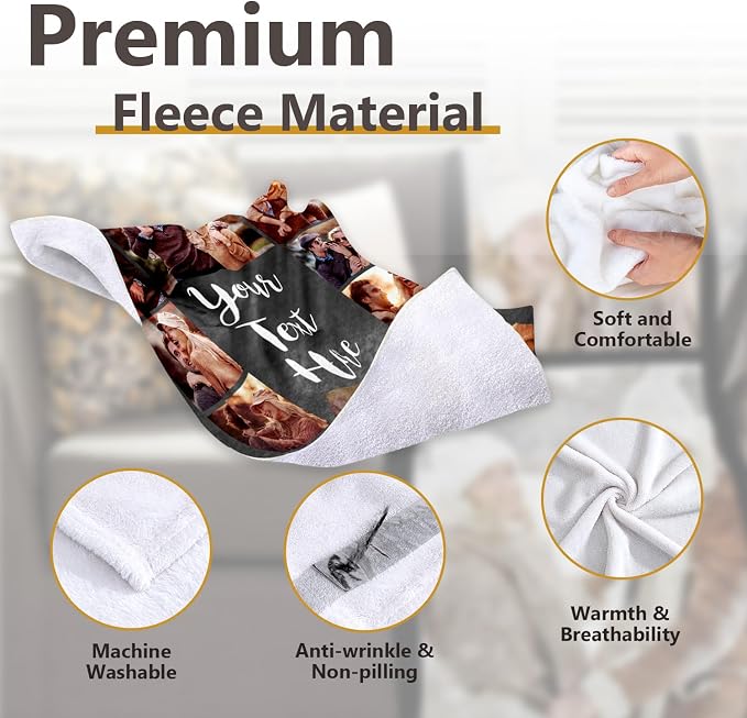 ICELIETE Custom Blanket with Picture Customized Fleece Photo Blanket for Couples Gifts Personalized Blankets and Throws Christmas Valentines Day Gifts for Boyfriend Girlfriend