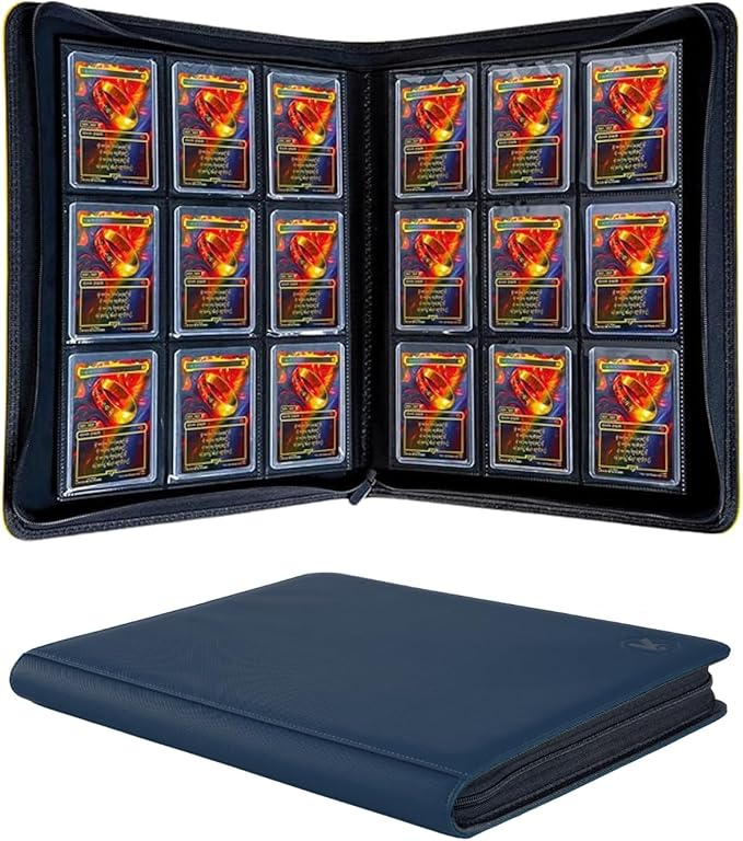 Top loader Binder - Holds 288+ Top Loaders for Cards, 9 Pocket Top Loader Binders with Sleeves for 3" x 4" Rigid Card Holders for Baseball, Football and other Sports Cards (Navy Blue)