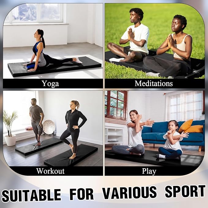 Lyrow 3 Inch Thick Yoga Mat, 72 x 24 Inch Cushioned Foam Floor Mat with Carry Strap, Non Slip PU Leather Workout Pad for Pilates, Stretching, Restorative Yoga and Home Gym