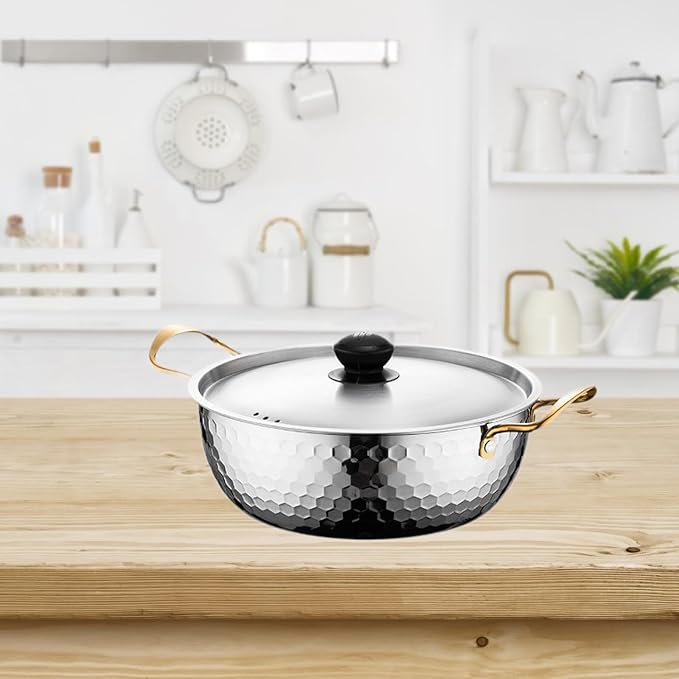 Korea Ramen Pot Stockpot Practical Stainless Steel with Lid Soup Pot Saucepan for Backyard Parties Hiking Picnic Pasta Curry, 18cm Argent